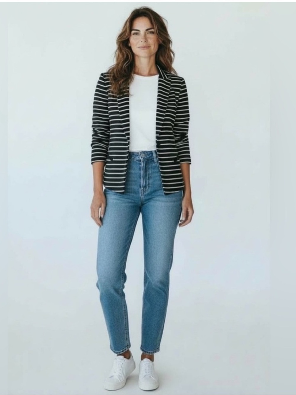 Club Monaco classic black cream striped work essential suit blazer jacket size 2
